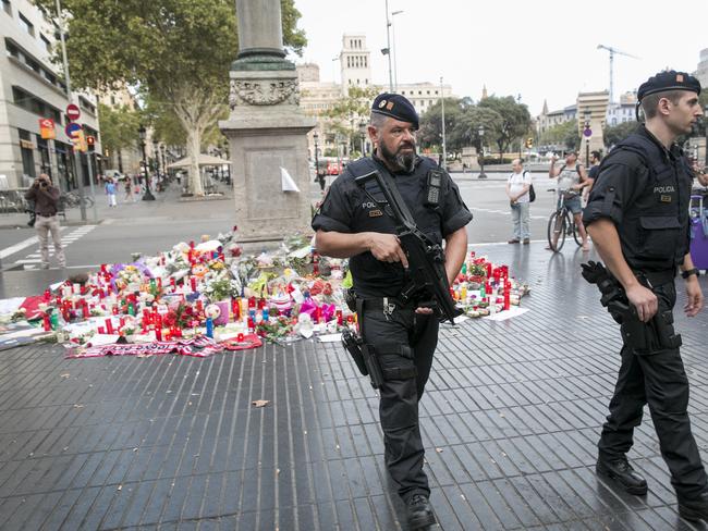 Policemen on Las Ramblas after the terrorist attack. Picture: Ella Pellegrini