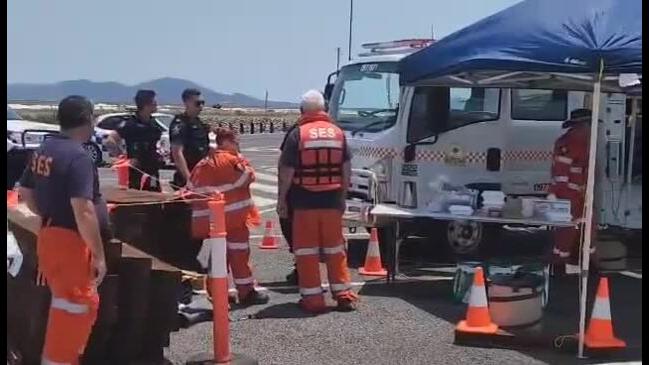 Crews set up at Port Alma for the search of a man missing at The Narrows