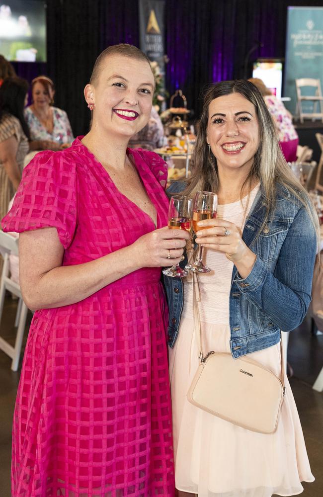 Bianca Ricks (left) and Jen Blashak at the Pink High Tea fundraiser for the Toowoomba Hospital Foundation at The Goods Shed, Saturday, October 12, 2024. Picture: Kevin Farmer