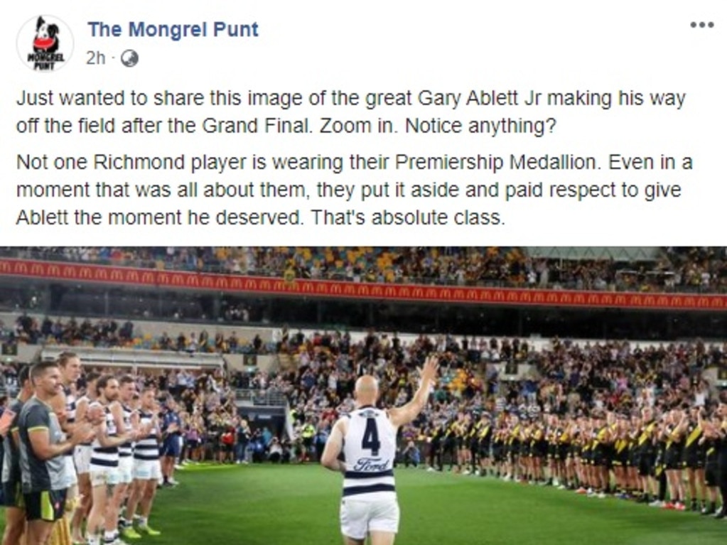 A Facebook post on The Mongrel Punt.