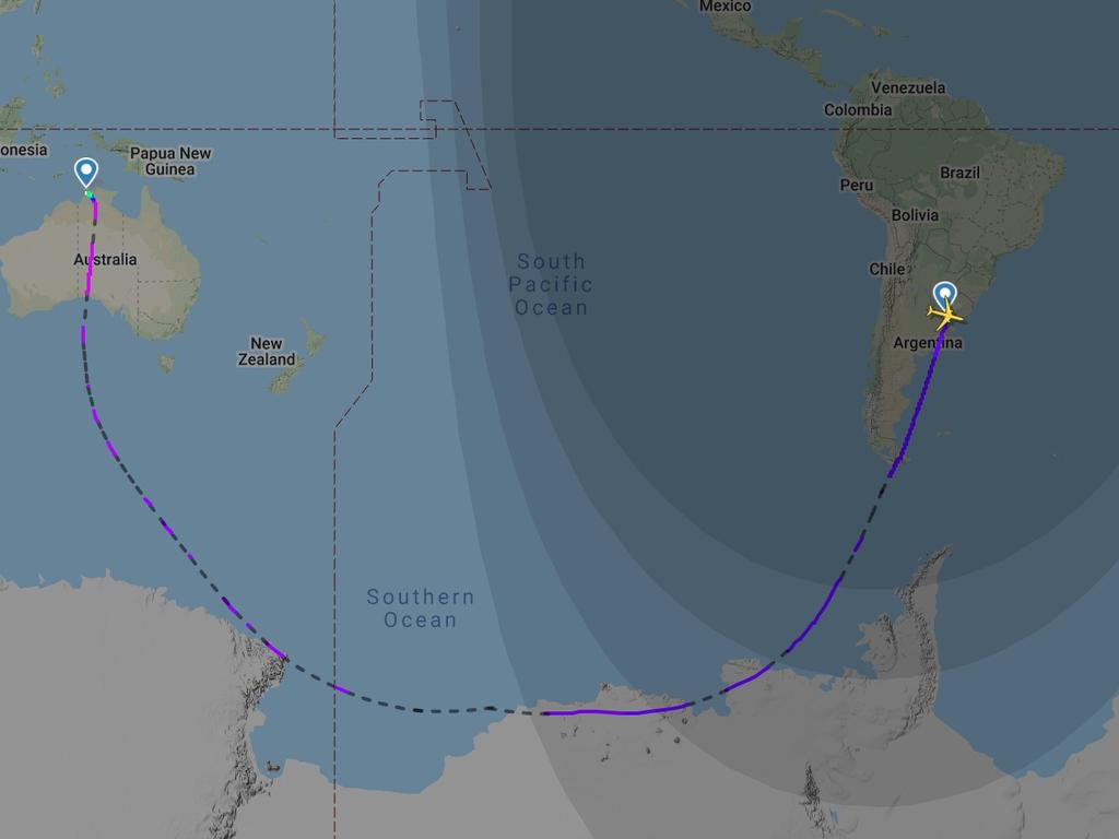 QF14 from Buenos Aires to Darwin. Picture: Flight Radar