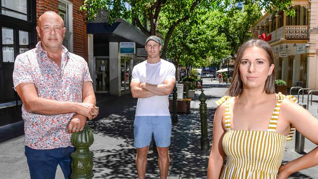 (L-R) Simon Kardachi, Max Sharrad and Laura Sharrad, pictured in December when Fugazzi closed due to Covid regulations. Picture: Brenton Edwards