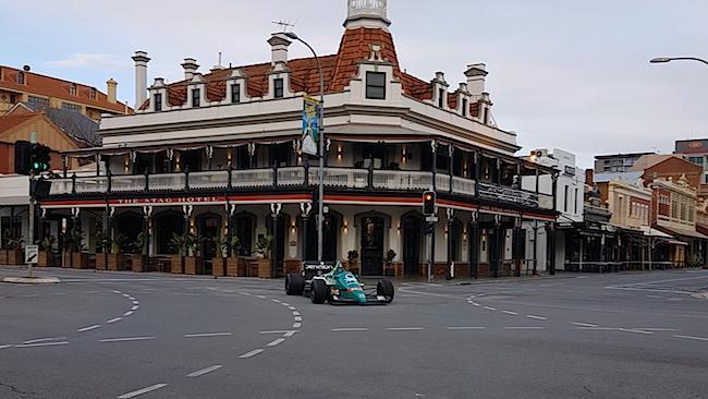 Benetton F1 car outside the Stag Hotel