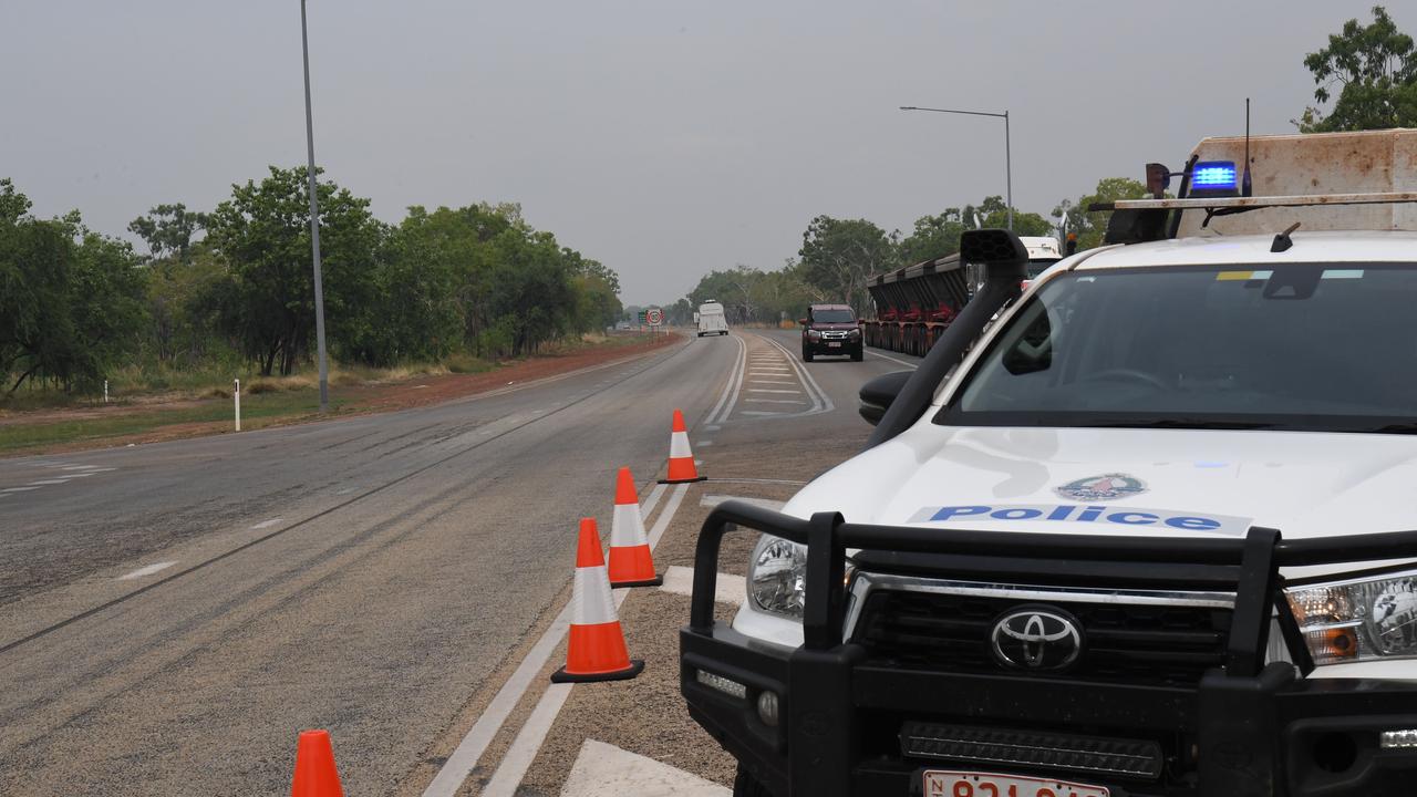 NT Police at the southern border control point in Katherine. Picture: Amanda Parkinson