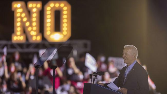 Joe biden seems to have settled on a strategy of rotating monthly through a different set of falsehoods. Picture: Getty Images/AFP