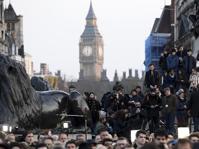 People gather for a candlelit vigil in Trafalgar Square. Picture: Carl Court/Getty Images