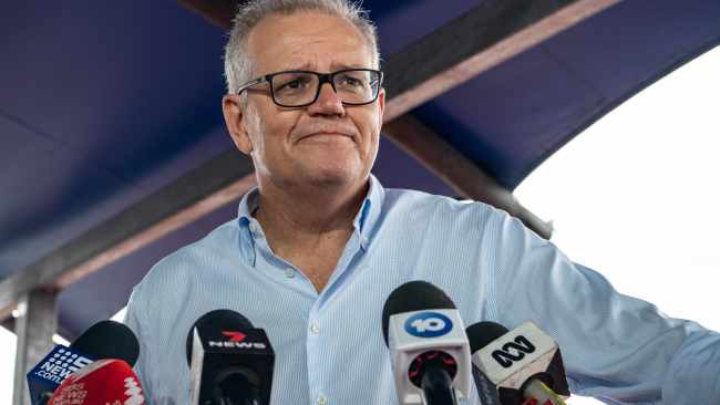 Prime Minister Scott Morrison, who is seen in Sydney on Saturday, urged Australians living in Ukraine to flee the country immediately. Picture: NCA NewsWire / Flavio Brancaleone