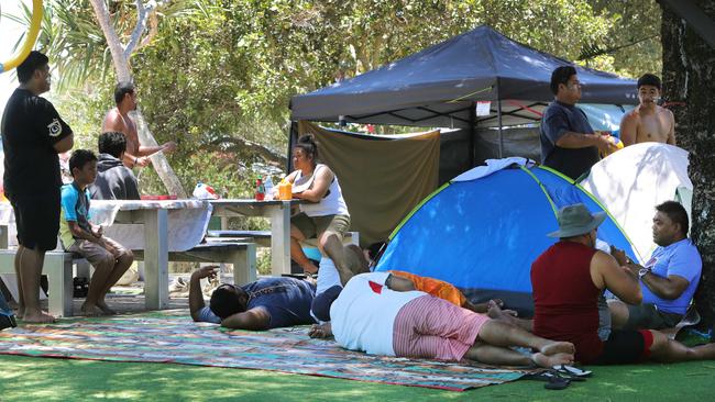 A large group from Brisbane illegally camping at Tallebudgera Creek Park. Picture Glenn Hampson