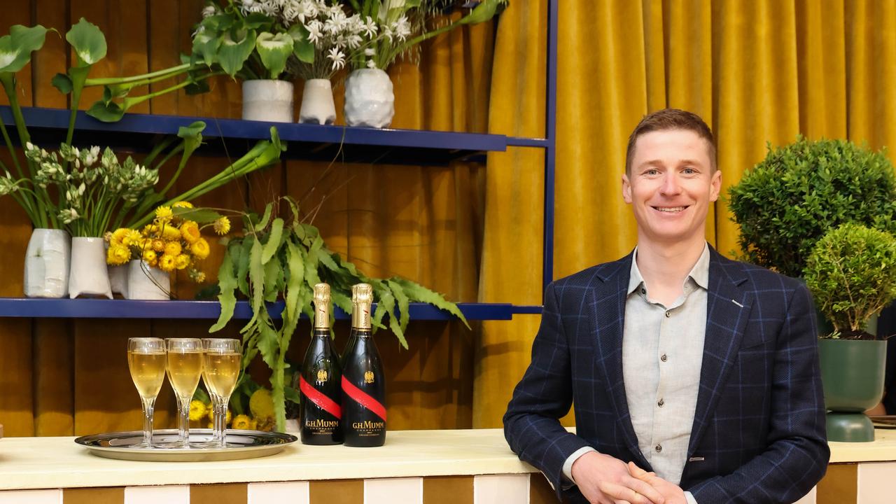 MELBOURNE, AUSTRALIA - NewsWire Photos OCTOBER 27, 2022 : Birdcage reveal for the upcoming Spring Racing Carnival at Flemington racecourse.Jockey James McDonald inside the TAB marquee. Picture NCA NewsWire / Ian Currie