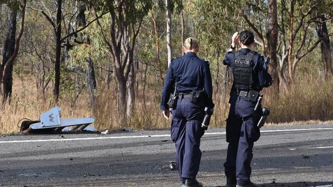 Police on scene at a fatal crash on the Peak Downs Highway smash near Nebo. Photo: Tara Miko