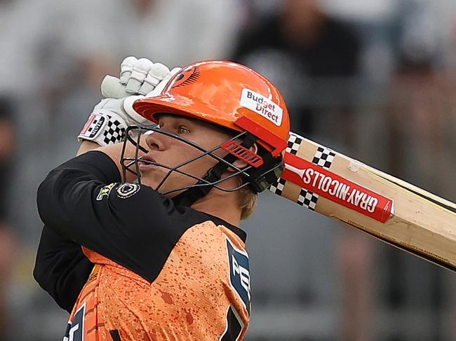 PERTH, AUSTRALIA - DECEMBER 15: Cooper Connolly of the Scorchers bats during the BBL match between Perth Scorchers and Melbourne Stars at Optus Stadium, on December 15, 2024, in Perth, Australia. (Photo by Paul Kane/Getty Images)