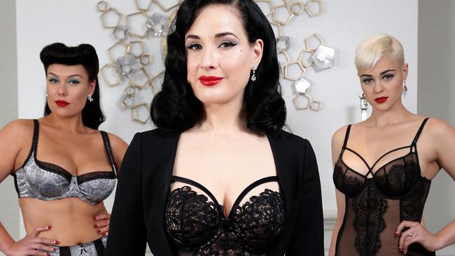 Dita Von Teese and her models in her new Myer collection at The Langman Hotel. Pic: Gregg Porteous