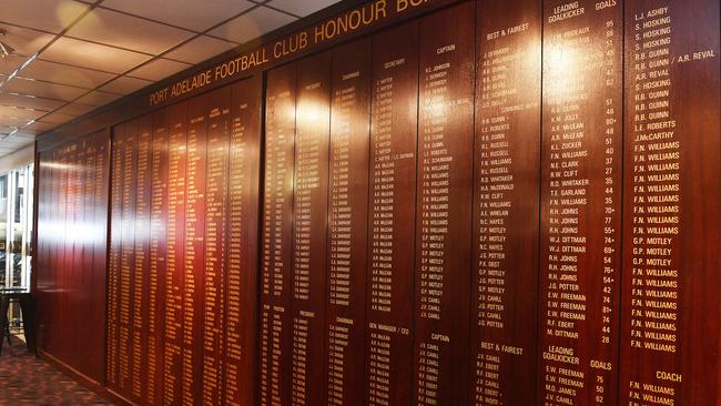 Honour boards downstairs in the clubrooms at Alberton Oval. Picture: Roger Wyman.