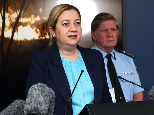 Premier Annastacia Palaszczuk speaking after a Queensland Disaster Management meeting. Picture: David Clark