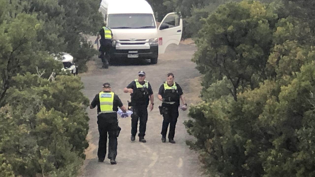 Police investigate after a teenager discovered a body in the bushes near the Ocean Grove surf beach in April 2022. Picture: Mandy Squires