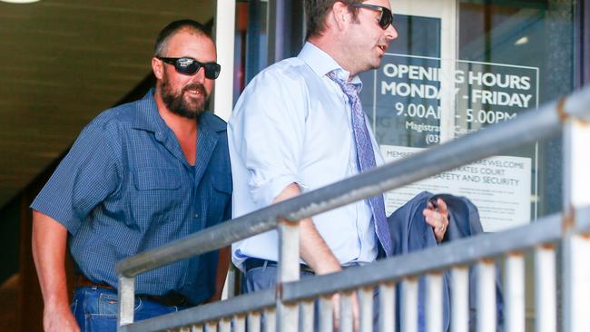 Brendan John Jordan with his lawyer Mark Doyle, right, at Launceston Magistrates Court. Picture: PATRICK GEE