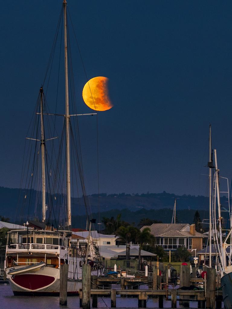 Lunar Eclipse over the Mooloolah River on Wednesday July 17th 2019. Picture Lachie Millard