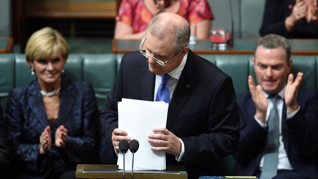 Australian Treasurer Scott Morrison delivers his budget speech.