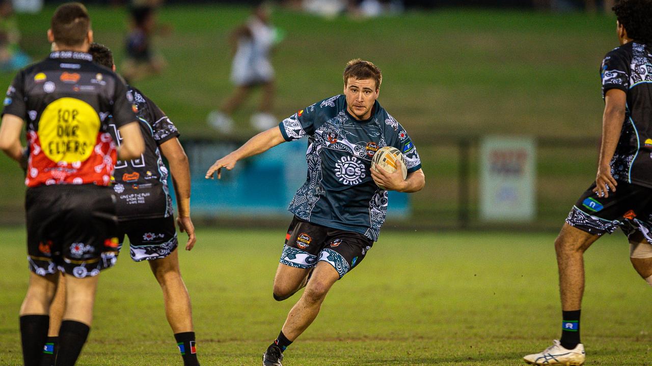 Willem James on the charge for the Territory All Stars in the 2023 Deadly Cup Carnival. Picture: Pema Tamang Pakhrin