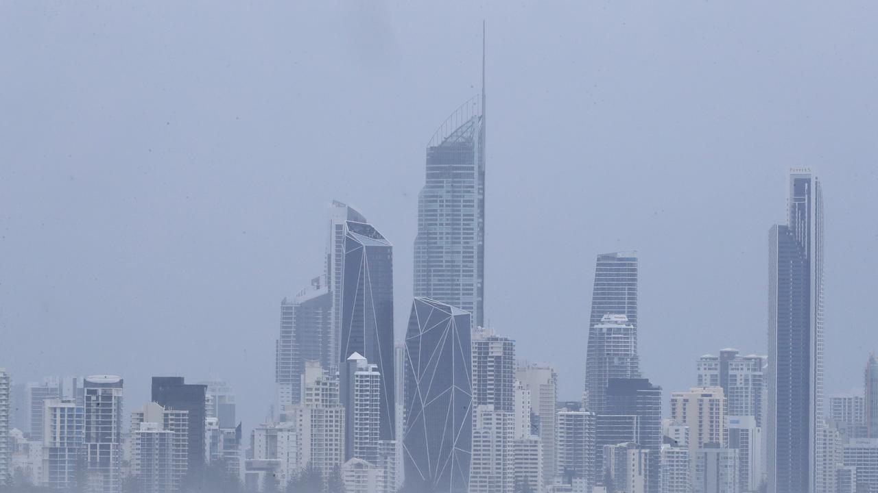 The Gold Coast City skyline turns grey as wet weather descended over the Gold Coast. Photo: Scott PowickNEWSCORP