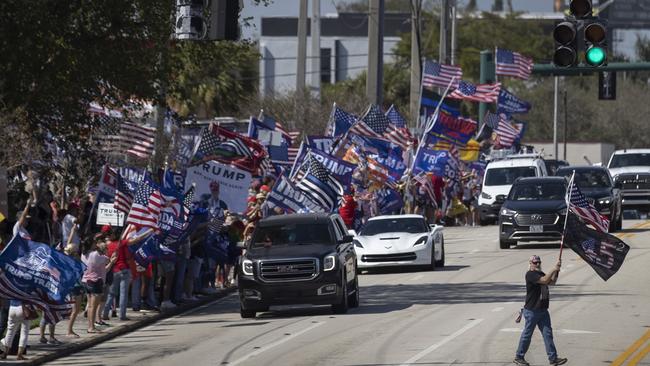 Supporters gather near Mar-a-Lago on February 15. Picture: Joe Raedle/Getty Images/AFP