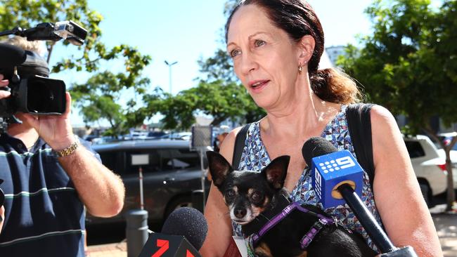 Southport woman Jenni Sherman arrived at court with her dog Tia to lend Depp and Heard support. Photos: Adam Head