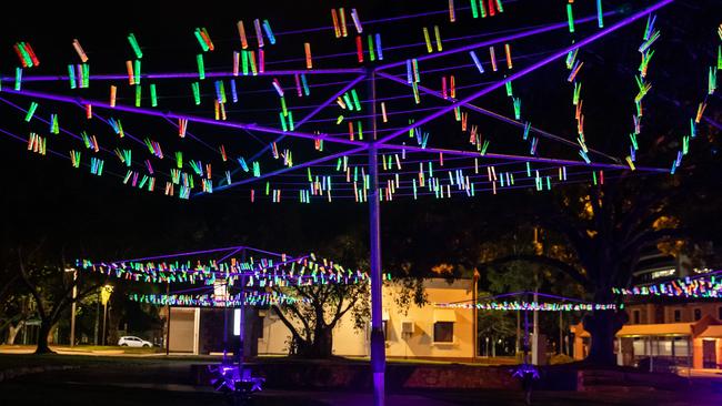 The illuminated sculpture, ‘Gathering of the Clans’. Picture: Tourism NT