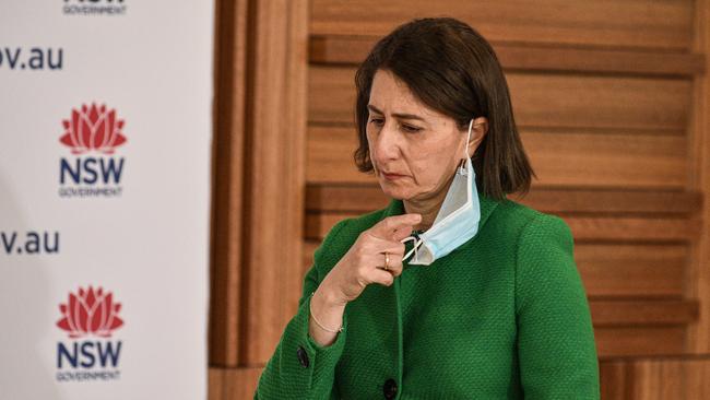 NSW Premier Gladys Berejiklian at a media briefing on Saturday. Picture: NCA NewsWire / Flavio Brancaleone