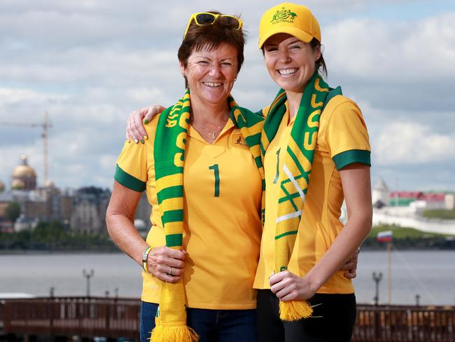 Mat Ryan’s Mum Carol (L) and sister Megan (R) are among the 26-strong group which has arrived in town. Picture; Toby Zerna