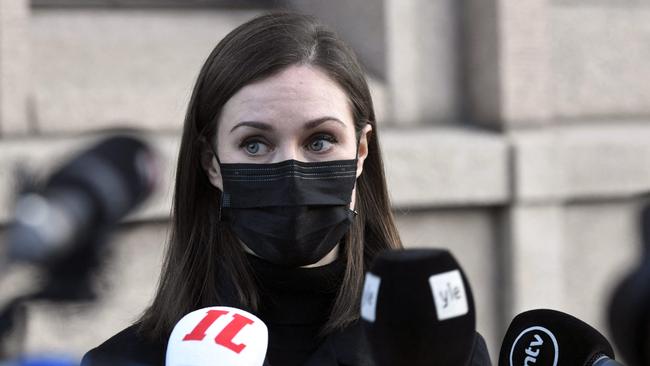 Finnish Prime Minister Sanna Marin speaks to the media during a press conference. Picture; AFP