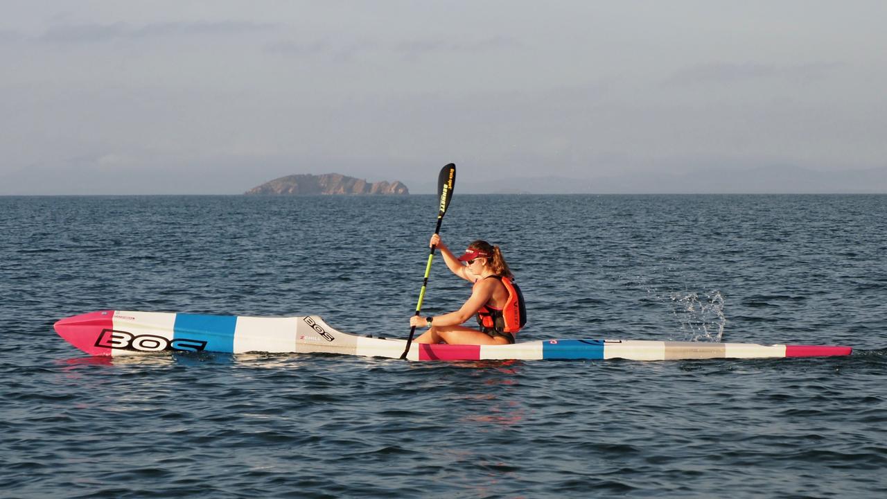 Emu Park's Brittany Hooton, pictured in the ski previously owned by champion ironwoman Jordan Mercer, powers into a training session.