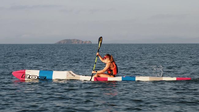 Emu Park's Brittany Hooton, pictured in the ski previously owned by champion ironwoman Jordan Mercer, powers into a training session.