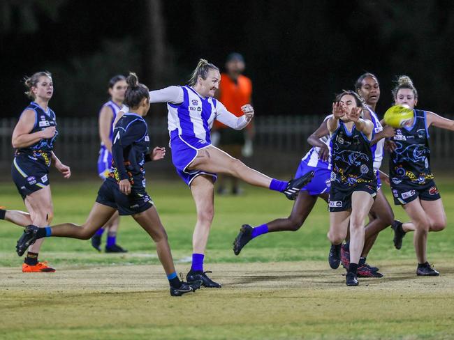 Miller kicks clear for South Alice Springs. Picture: AFLNT.