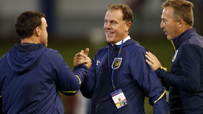 Mariners interim coach Alen Stajcic celebrates the win over the Jets in Newcastle on Saturday. Picture: AAP