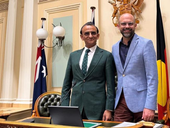 Zaffar Khan pictured with Queensland’s then Shadow Treasurer David Janetzki in October 2024, a day after donating $4,000 to the LNP.  Picture: supplied