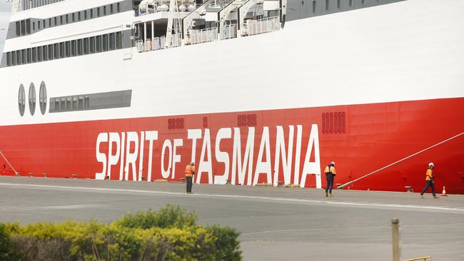 The Spirit of Tasmania 1 made its first trip to Geelong Port, traveling along the Bellarine coast near Drysdale before crossing the bay in front of the city and berthing at Corio Quay. Dozens of locals came out to have a look at the visitor. Picture: Alan Barber