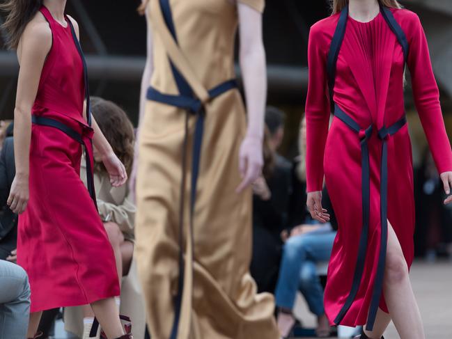 Models pictured walking the runway during the Dion Lee show on day one of Mercedes-Benz Fashion Week Australia in Sydney, Sunday, May 14, 2017. Picture: AAP