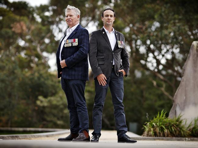 Pictured is Iraq war veteran Alan Toner and Vietnam veteran Peter Handley. Picture: Sam Ruttyn