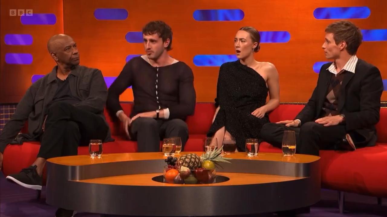 Saoirse Ronan tried to speak but was spoken over as the joke continued. Picture: The Graham Norton Show