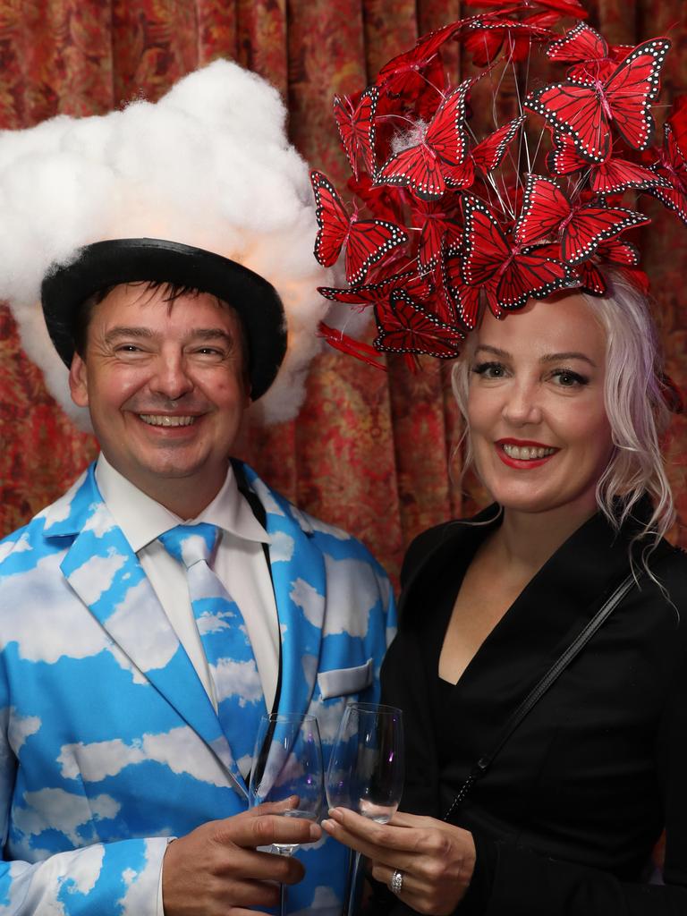 Keri Hughes and Henry Gooden at The Cube Surrealist Ball at d’Arenberg in McLaren Vale. Picture: AAP/Russell Millard