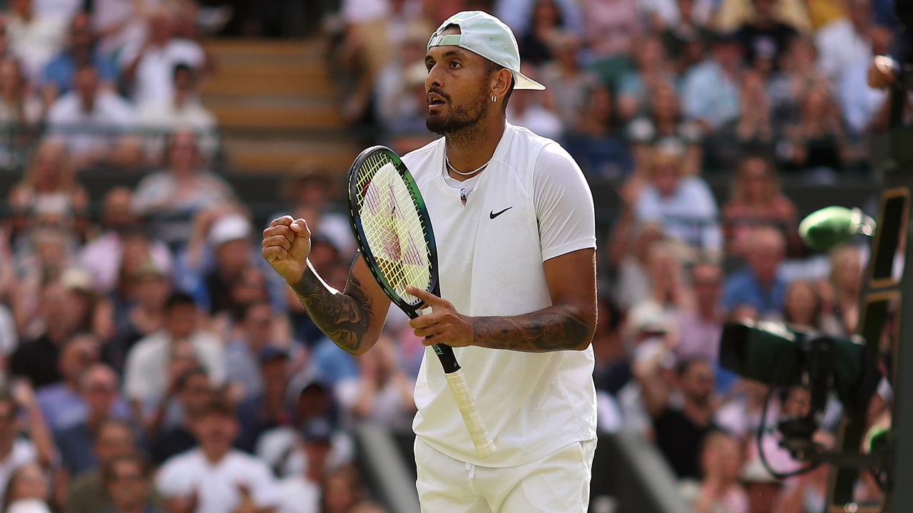 Nick Kyrgios is just three sets away from winning the Wimbledon men's singles title. (Photo by Ryan Pierse/Getty Images)