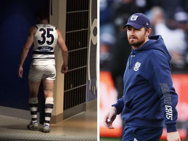 Patrick Dangerfield has claimed it was hamstring "awareness". Photo: Fox Footy and Getty Images