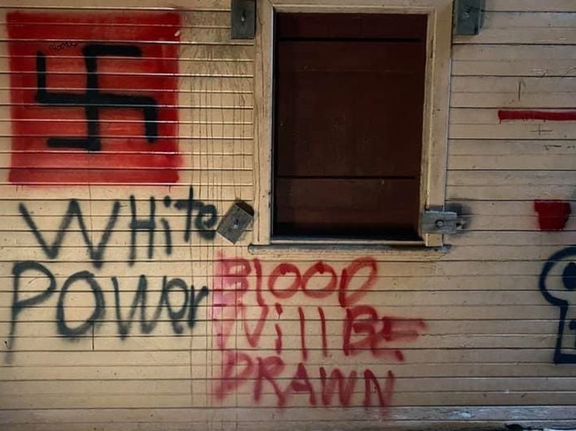 Neo-Nazi graffiti scrawled on an abandoned Commonwealth building in NSW.