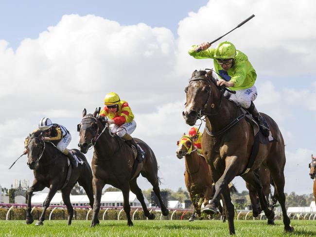 Dwayne Dunn and Royal Symphony find a way to win after being buried back in the field entering the straight. Picture: Getty Images