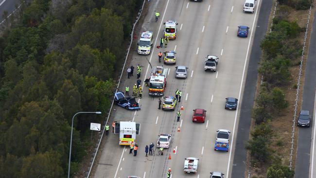 An aerial view of the crash scene on the M1 earlier this week. Photo: David Clark