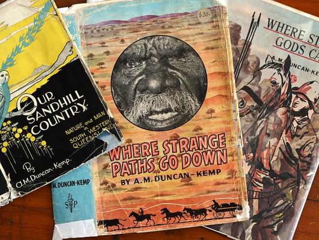 29/5/2023 : Books by Alice Duncan-Kemp , owned by Will Duncan-Kemp at his home in Toowoomba, west of Brisbane. Will is a descendant of author Alice Duncan-Kemp, who wrote a number of books, including Our Sandhill Country in 1933 about life in far western QLD outback desert country. Lyndon Mechielsen/TWAM