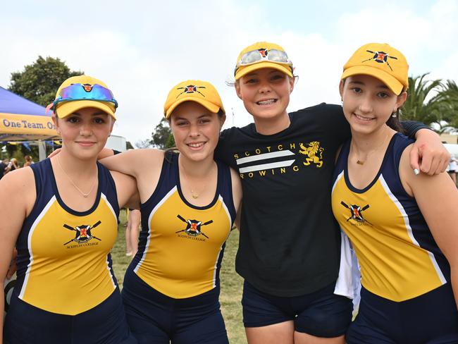 Scotch College students at the 2023 Head of the River rowing regatta at West Lakes on March 18. Picture: Keryn Stevens