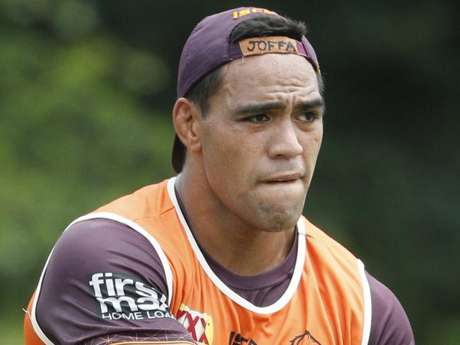 Joe Ofahengaue. Brisbane Broncos training at Red Hill.  Pic Peter Wallis