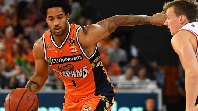 CAIRNS, AUSTRALIA - OCTOBER 21: Melo Trimble of the Taipans drives to the basket during the round two NBL match between the Cairns Taipans and the Illawarra Hawks at Cairns Convention Centre on October 21, 2018 in Cairns, Australia. (Photo by Ian Hitchcock/Getty Images)