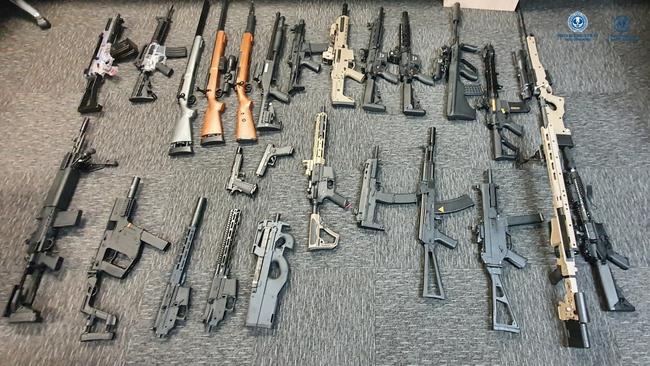 Dozens of outlawed gel blasters seized from a Mawson Lakes home on Friday. Picture: SA Police